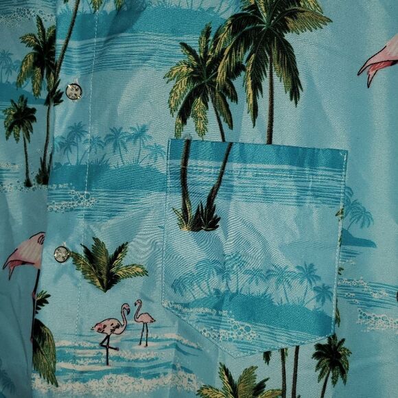 SSLR BLUE PINK FLAMINGO TROPICAL PRINT BUTTON DOWN SHIRT SIZE XL - Picture 3 of 5